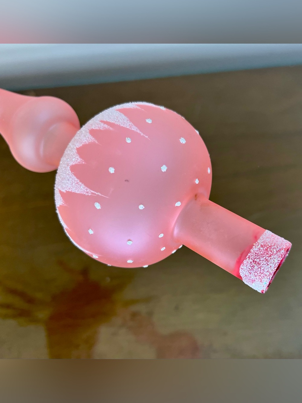 Vintage Christmas Tree Topper Blown Glass Finial Pink-Mica Glitter- WGermany MCM - Picture 9 of 16